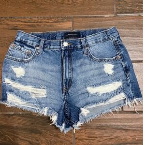 Aeropostale Vintage High Rise Shorty Distressed Denim Jean Shorts Blue Womens 10